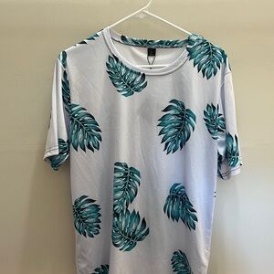 Zaful White and Teal Leaf Print Top